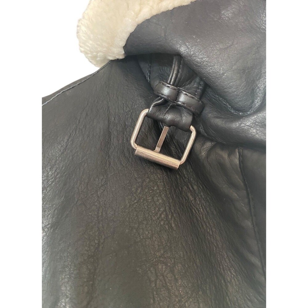 Womens Y2K Faux Leather Sherpa Aviator Jacker Size XS Black Bratzcore Moto Retro - Picture 8 of 14